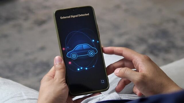 Connected vehicle security interface confirms protection after a digital scan, highlighting automotive cybersecurity, smart mobility and secure software for modern cars.