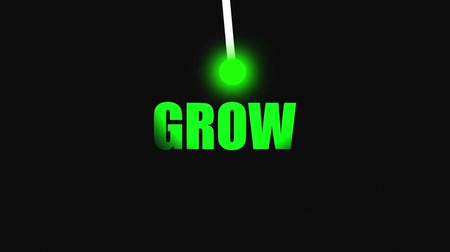 Digital welcome visual with gradient "GROW" text, glowing cyan dot, and white laser animation. Gradient Colored Text with Glowing white Laser Beam welcome.4k video black background,