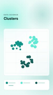 Scatter plot points forming clusters, teal flat design vertical 9:16 seamless loop HD motion graphic background