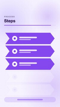 Chevron process steps advancing, violet flat design vertical 9:16 seamless loop HD motion graphic background