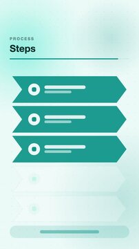 Chevron process steps advancing, teal flat design vertical 9:16 seamless loop HD motion graphic background