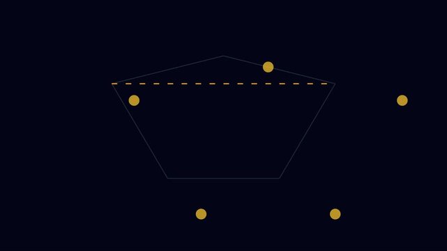 Minimalist geometric pentagon animation with moving yellow dots and dashed line 4k motion minimalist