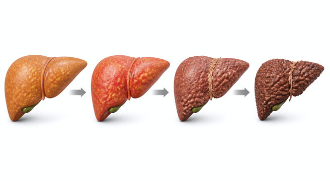 Fatty liver disease progression medical sequence illustration