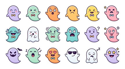 Obraz premium Cute halloween ghost emoji characters with various expressions