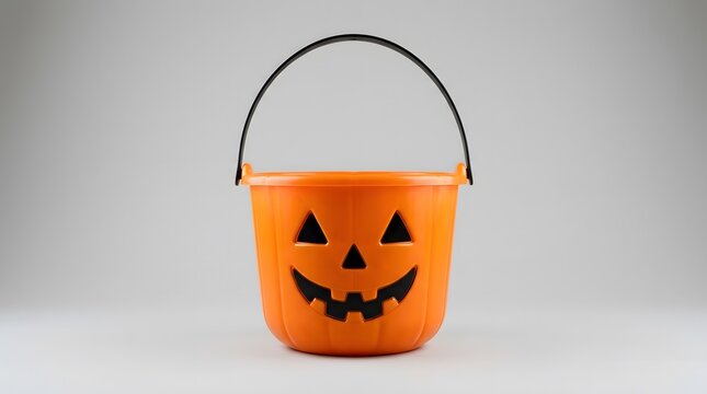 A vibrant orange halloween pumpkin bucket ready for trick or treating and collecting sweet treats