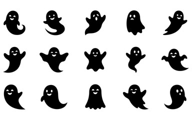 Fototapeta premium Set of cute hand drawn ghost characters for halloween decorations and spooky party design elements