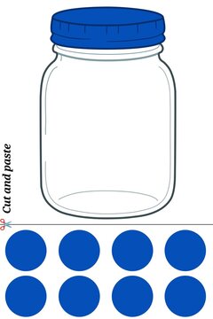 Preschool educational activity game with empty mason jar and Indigo
