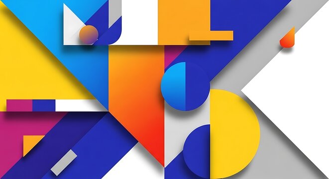 Colorful geometric abstract background with flat shapes and primary colors