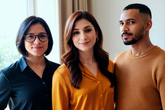 Portrait of diverse young adult business team looking at camera, representing workplace inclusion and professional confidence. Ideal for hiring, company culture, leadership branding