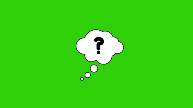 Thought bubble with question mark on Alpha channel, minimalist comic cloud motion graphic, animated thinking icon, silhouette dream bubble element, creative brainstorming concept visual.