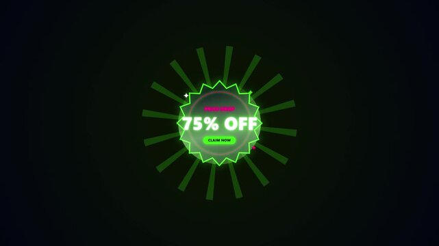 Seventy five percent off promotional sale badge animation