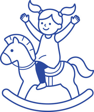 Girl Riding Rocking Horse Toy Cartoon Illustration