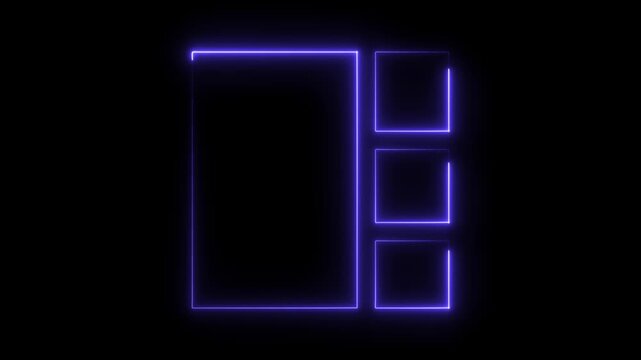 Neon interface template with three subsections on black background