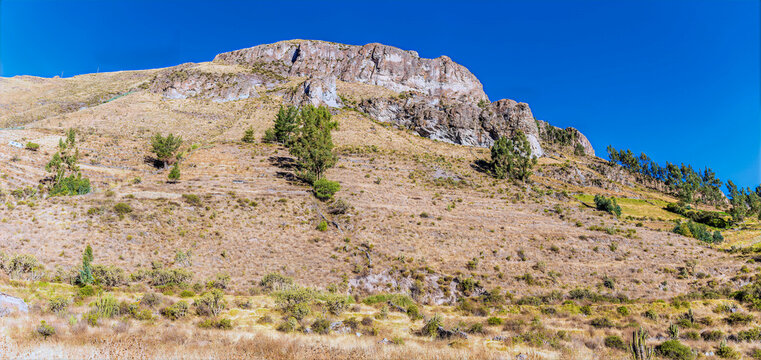 A view up the side of the Colca Valley area of the Andes in southern Peru in the dry season