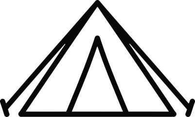 Minimalist camping tent icon, black line art vector of outdoor shelter © analyzer