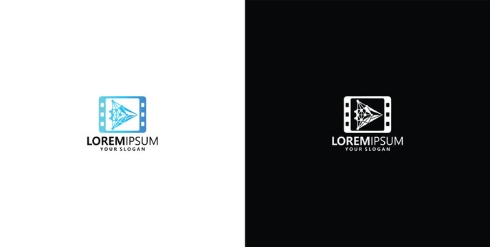 Creative Video Production and Cinema Logo Design with Film Strip and Play Button Element for Multimedia Branding