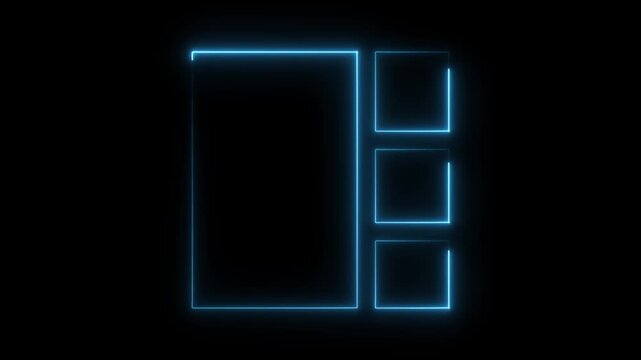 Neon interface animation display panel frames glowing blue rectangles and squares