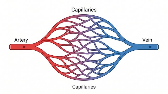 Human Circulatory System Diagram Showing Artery Capillaries and Vein