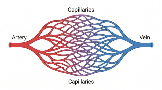 Blood Vessel Diagram Showing Artery Capillaries and Vein