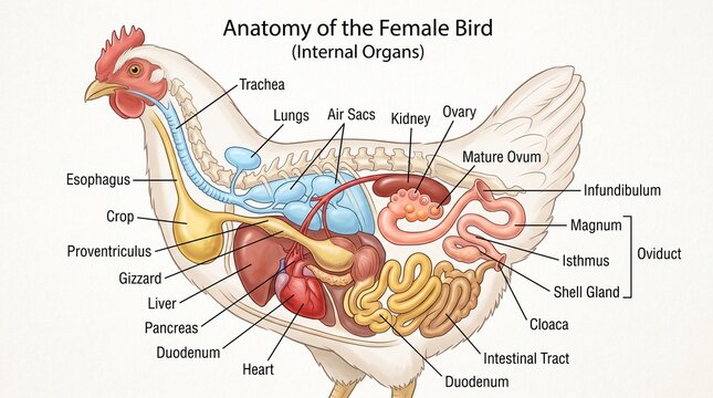 Anatomical Diagram of Female Bird Internal Organs and Systems