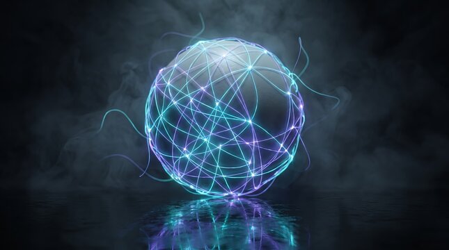 Frayed 3D wires knot themselves into a glowing sphere