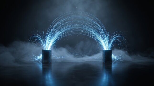 Twin 3D arcs of light bridge two dark pillars