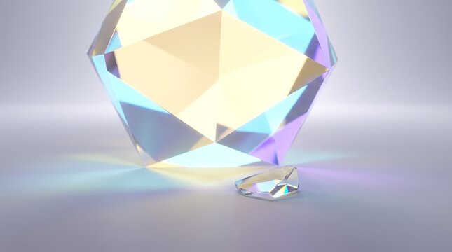 Faceted 3D gem cluster catches rainbow reflections