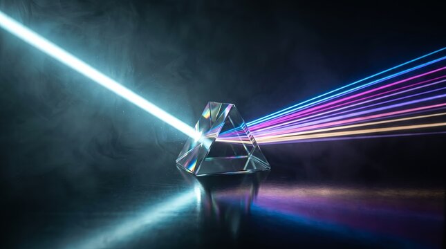 Crystal prism splits white light into 3D color