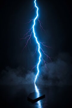 Electric 3D lightning strikes a floating dark block