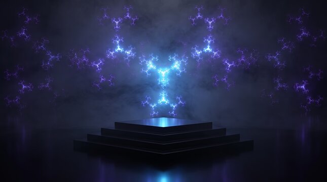 Fractal 3D sparks branch above a stepped platform