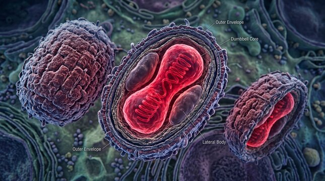 3D Cross Section Diagram of Poxvirus Internal Structure