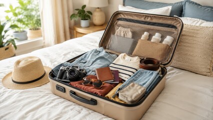 旅行のためにスーツケースへ荷造りする