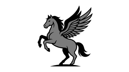 Fototapeta premium Black and grey winged horse pegasus mascot rearing up.