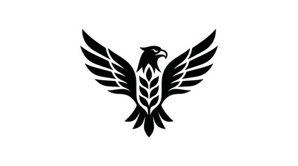 Fototapeta premium Black eagle with wings spread and wheat stalk logo