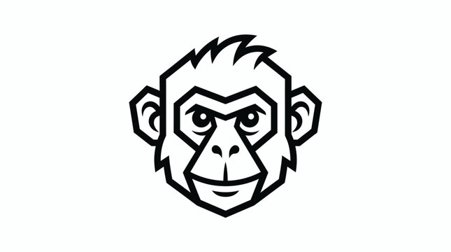 Black and white monkey ape head mascot logo.