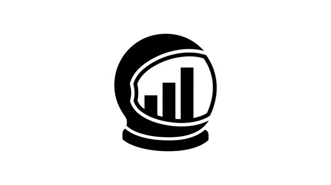 Astronaut helmet silhouette with financial bar chart visor