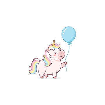 Happy Baby Unicorn Birthday Mascot Isolated Vector Design