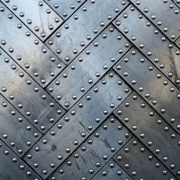 Industrial metal wall texture with rivets arranged in a herringbone pattern