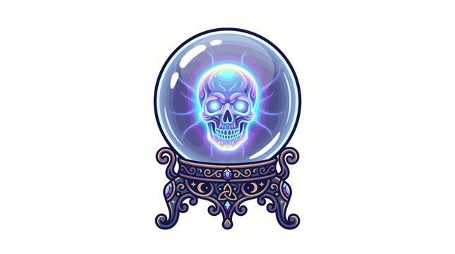 Magic crystal ball with glowing skull inside vector illustration