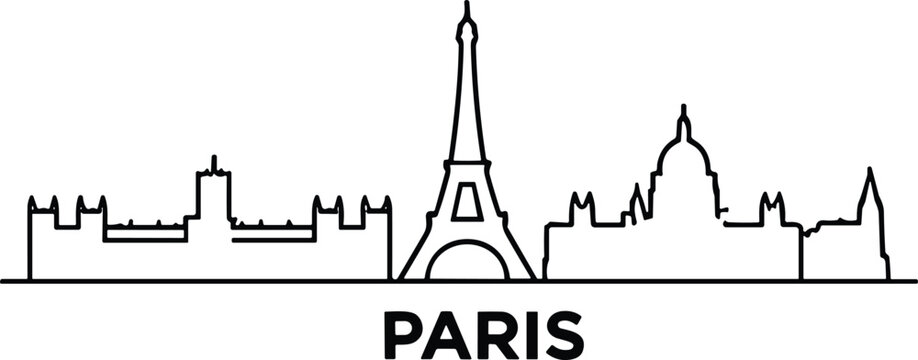 Paris city skyline outline vector illustration featuring famous landmarks and text element for design projects