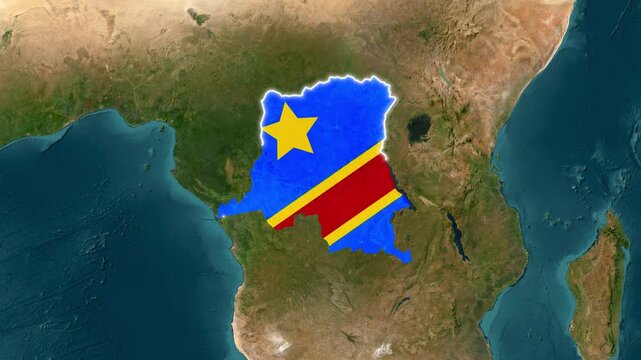 Democratic Republic of Congo nation flag map highlighted over africa motion