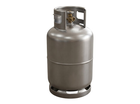 Metallic propane gas cylinder tank isolated on a white background with fuel tank