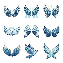 Fototapeta premium Collection of blue angel and bird wing graphic icons