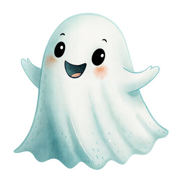 Cute watercolor illustration of a friendly ghost character isolated