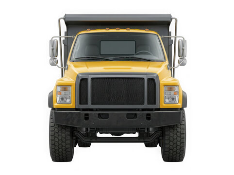 yellow heavy dump truck commercial construction vehicle isolated on transparent background