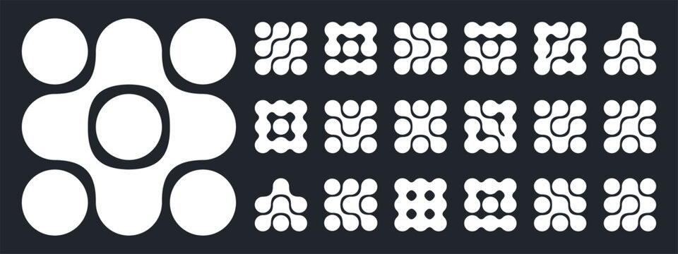 Dot pattern connect with metaball vector abstract for organic logo shape. Icon wave curve with grid fluid texture for graphic ball form. Biology morph connect with vector metaball tech.