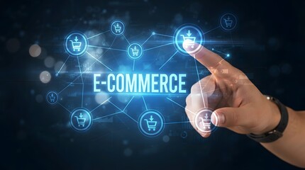 Obraz premium E-Commerce Concept with Digital Shopping Icons and Touchscreen Interaction