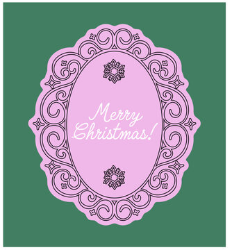 Hand-drawn ornamental Christmas frame with elegant swirling flourishes, snowflakes, and decorative winter details. Vintage-inspired vector border 
