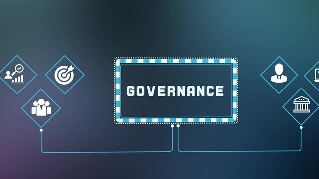 Futuristic digital HUD interface illustrating corporate governance structures and financial regulations.