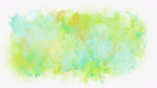 Playful lime, teal and amber watercolor bloom on white paper, a 4K fun background for social media